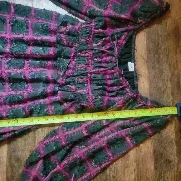 Aureum Elemental Textured Chiffon Smocked Puff longsleeve Dress Size Small - Picture 7 of 11